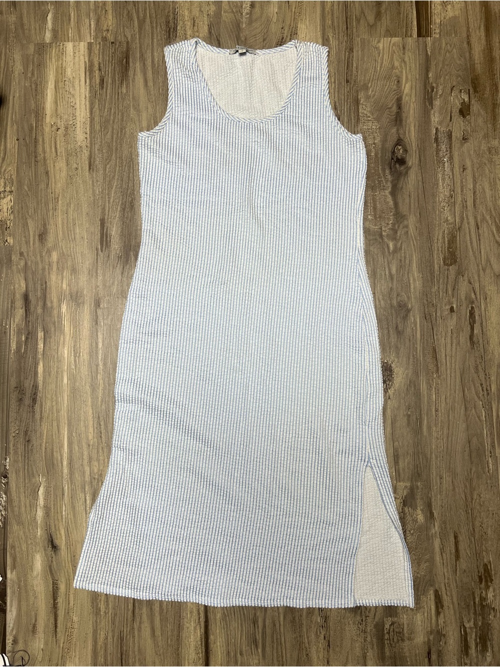 Green Envelope Light Blue & White Textured Tank Dress